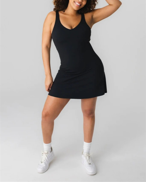 Custom women's cloud soft sports dress with undershorts 2 in 1 skort one piece moisture-wicking tennis dress