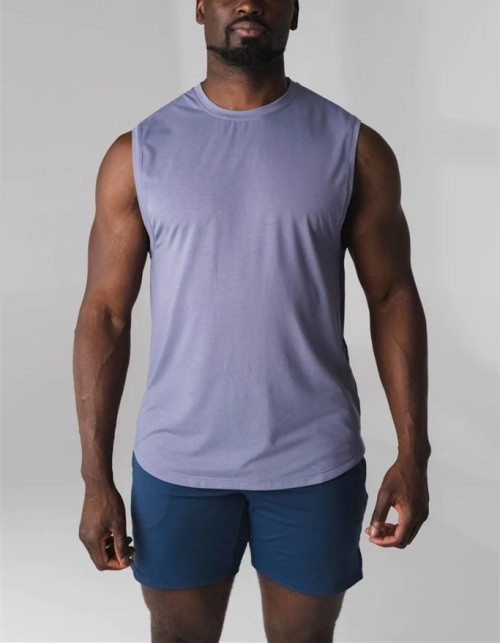Men's relaxed fit sleeveless sports tees breathable crew neck body building tank top