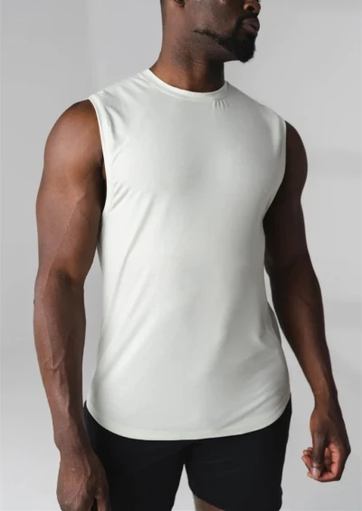 Men's relaxed fit sleeveless sports tees breathable crew neck body building tank top