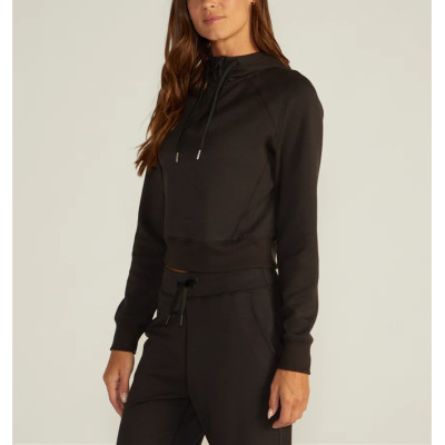 1/4 zipper cropped hoodies for women with adjustable hood