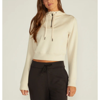 1/4 zipper cropped hoodies for women with adjustable hood