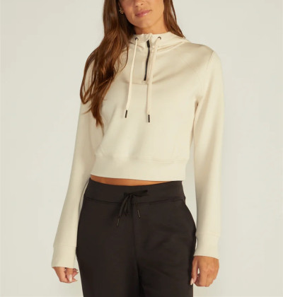 1/4 zipper cropped hoodies for women with adjustable hood