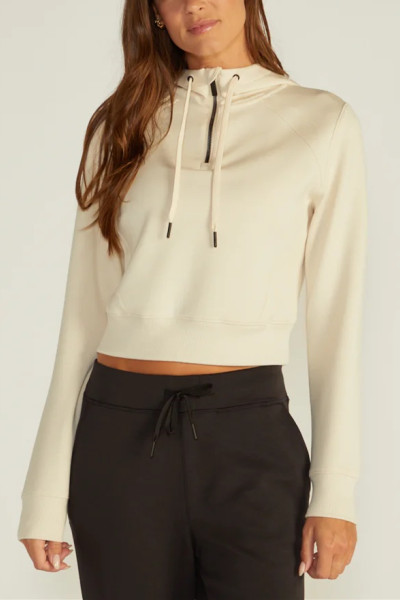 1/4 zipper cropped hoodies for women with adjustable hood