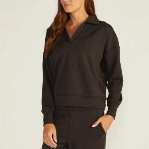 Cotton V neck relaxed fit sweatshirts for ladies polo collar athleisure hoodies