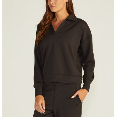 Cotton V neck relaxed fit sweatshirts for ladies polo collar athleisure hoodies