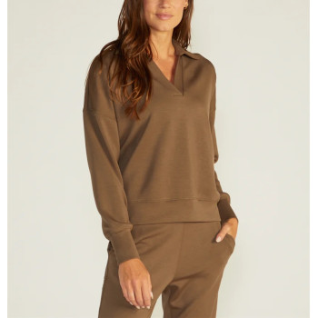 Cotton V neck relaxed fit sweatshirts for ladies polo collar athleisure hoodies