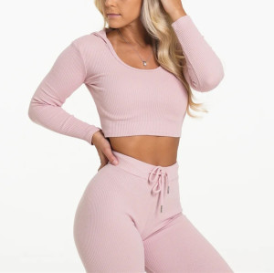 Lightweight ultra soft ribbed long sleeve hoodies lifestyle cozy crop top