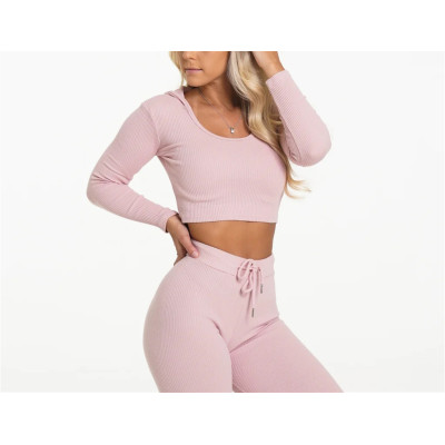 Lightweight ultra soft ribbed long sleeve hoodies lifestyle cozy crop top