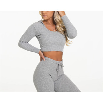 Lightweight ultra soft ribbed long sleeve hoodies lifestyle cozy crop top