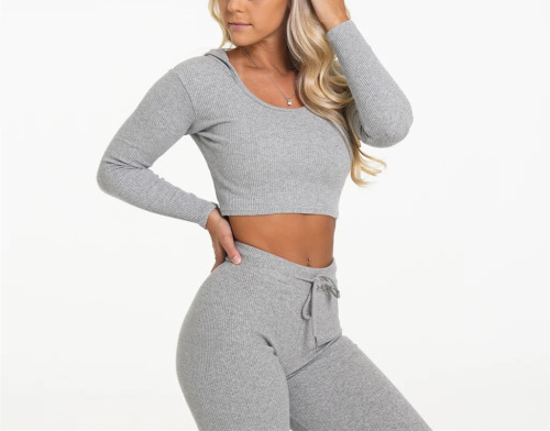Lightweight ultra soft ribbed long sleeve hoodies lifestyle cozy crop top