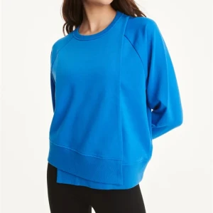 Cotton fleece crew neck sweatshirts asymmetrical cropped hoodies relaxed fit women's sweatshirt