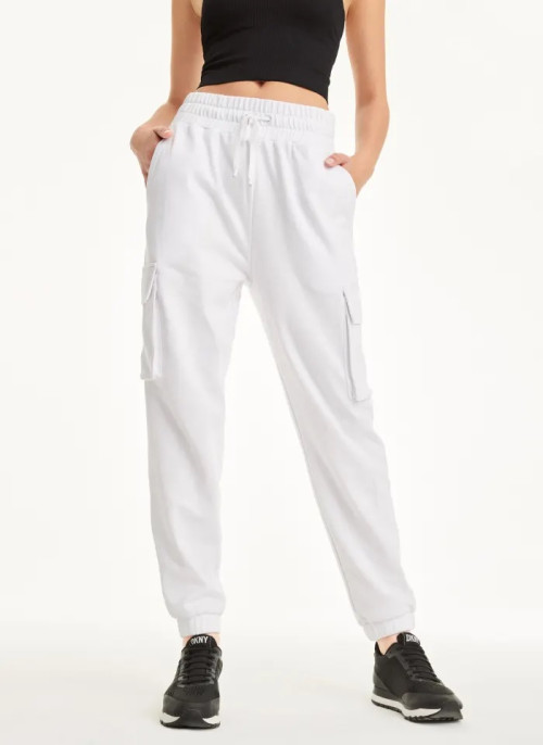 New arrival high waisted cotton french terry cargo pants elastic waist running joggers pants