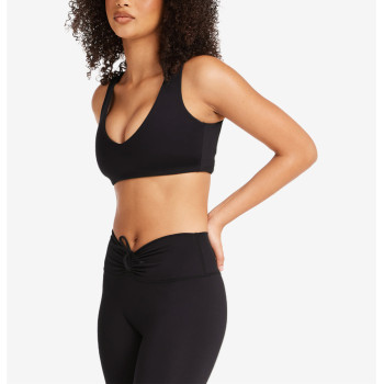 V neck plunge open back sports bra backless medium impact yoga bra hollow back gym top