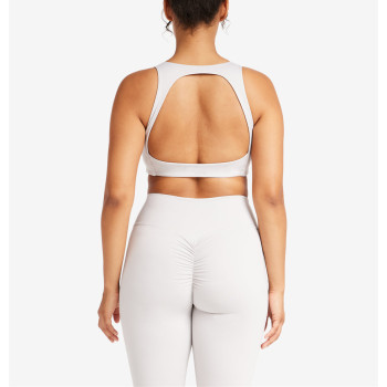 V neck plunge open back sports bra backless medium impact yoga bra hollow back gym top