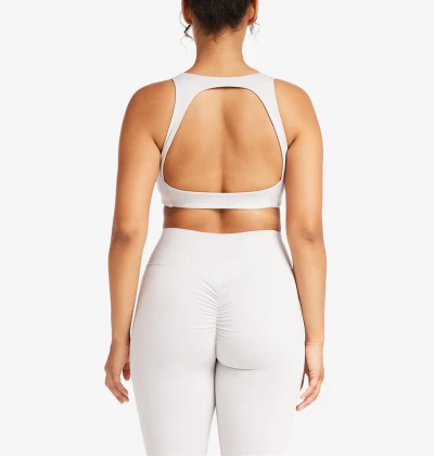 V neck plunge open back sports bra backless medium impact yoga bra hollow back gym top