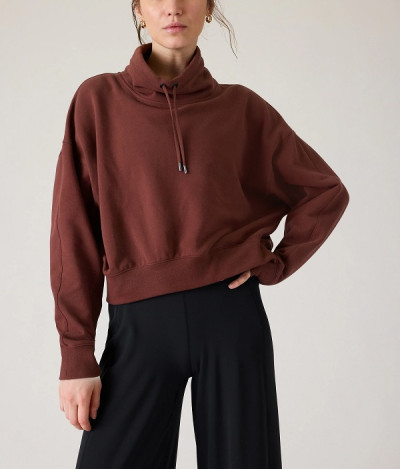 High neck cotton fleece cozy sweatshirts relaxed fit cropped hoodies