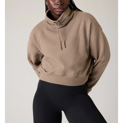 High neck cotton fleece cozy sweatshirts relaxed fit cropped hoodies