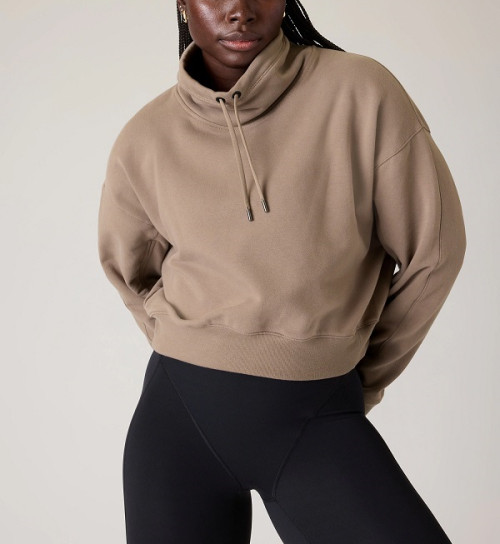 High neck cotton fleece cozy sweatshirts relaxed fit cropped hoodies