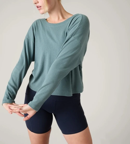 Crew neck ribbed cotton blend twist sweatshirts cozy relaxed fit cropped hoodies