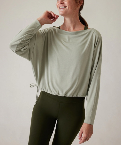 Lightweight long sleeve crew neck cropped t shirts