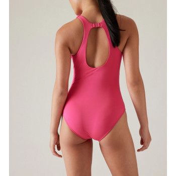 Crew neck high performance built in bra one piece swimwear cutout back swim suits