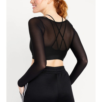 Breathable mesh layered top 4-ways stretchy soft mesh crop for women