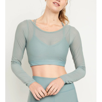 Breathable mesh layered top 4-ways stretchy soft mesh crop for women