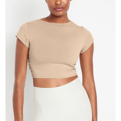 Form fitted short sleeve side cinched t shirts cotton blend unique athleisure tee