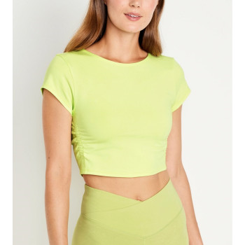 Form fitted short sleeve side cinched t shirts cotton blend unique athleisure tee
