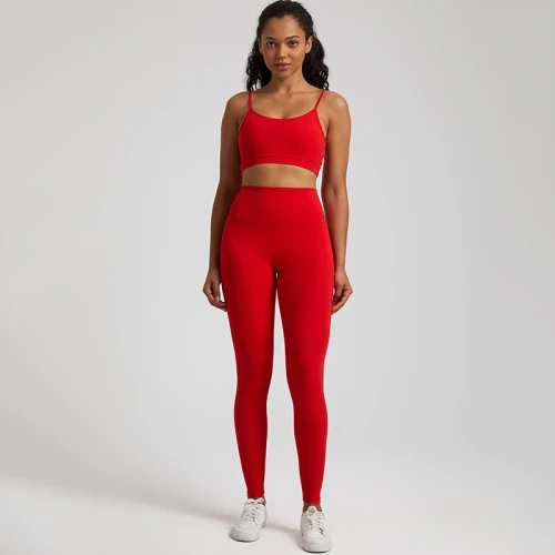 New arrival 2 pieces solid color yoga sets padded open back sports bra tummy control yoga leggings