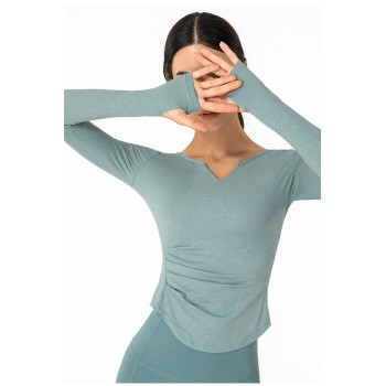 Plus size S-XXL long sleeve ruched gym shirts with thumbhole