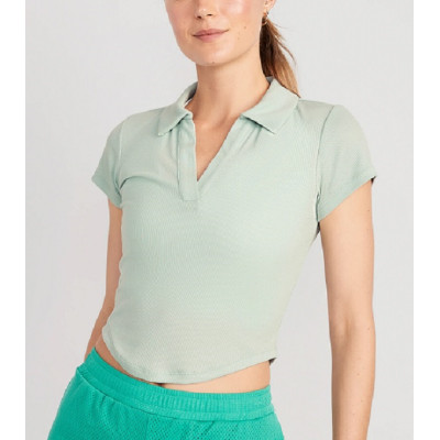 New arrival polo collar ribbed short sleeve t shirts with curved heam slim fit sports tees