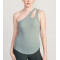 One shoulder cut out sports tanks bulit in bra light support ribbed tops