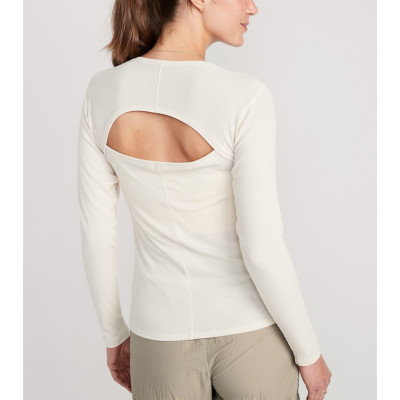 Square neck long sleeve ribbed t shirts for women back cutout sports tees