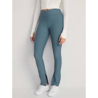 Extra high waist rib knit flared leggings with side slit plus size super stretchy yoga pants