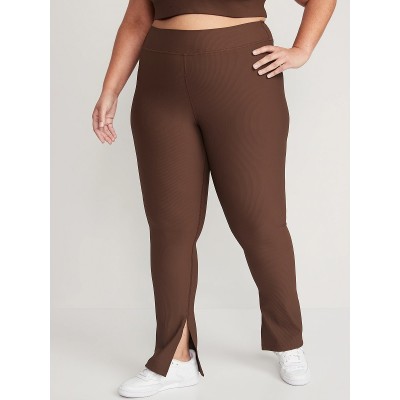 Extra high waist rib knit flared leggings with side slit plus size super stretchy yoga pants