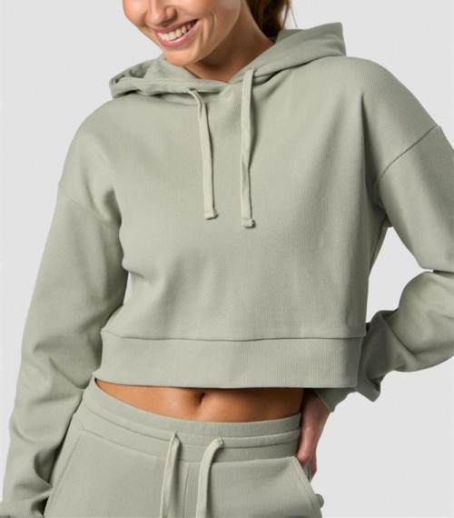 2024 New arrival cropped hoodies for women cotton blend soft sweatshirts