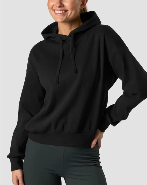 Regular length hooded sweatshirts for women ribbed athleisure style hoodies