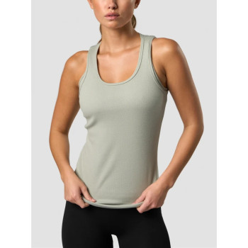 Lightweight breathable ribbed tank top for women crew neck flattering singlets