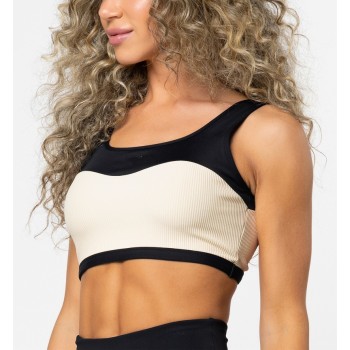 Color block ribbed sports bra with big u back yoga bralette