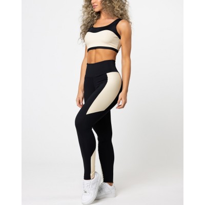 Color block ribbed sports bra with big u back yoga bralette