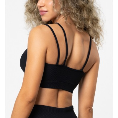 Trendy stylish asymmetic ribbed sports bra with spaghetti straps