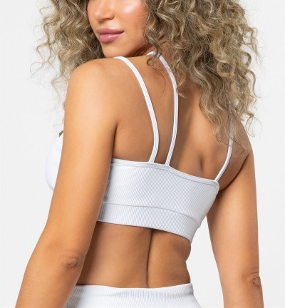 Trendy stylish asymmetic ribbed sports bra with spaghetti straps