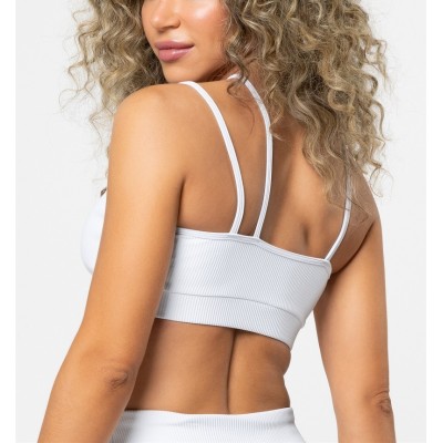 Trendy stylish asymmetic ribbed sports bra with spaghetti straps
