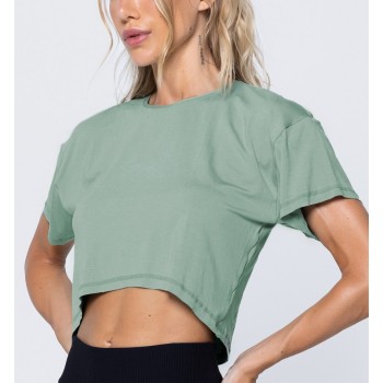 Women's crew neck cropped t shirts short sleeve breathable sports tees