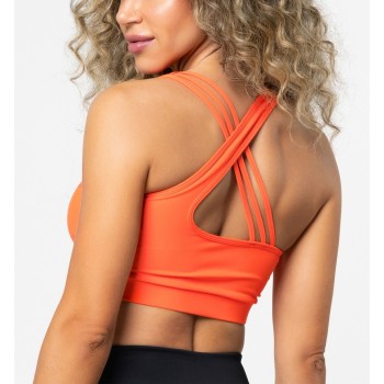 Crew neck cross back sports bra padded cutout yoga bralette