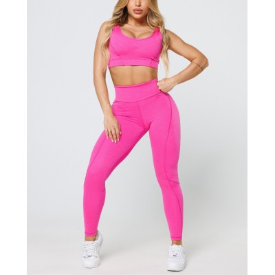 Tummy control hot pink butt lift yoga leggings