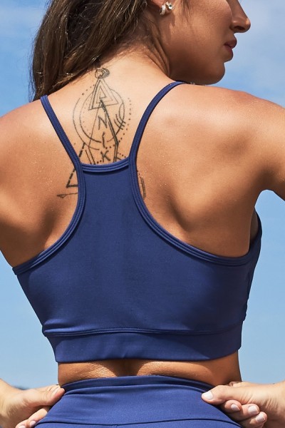 Crew neck medium support sports bra with spaghetti straps racerback fitness bra