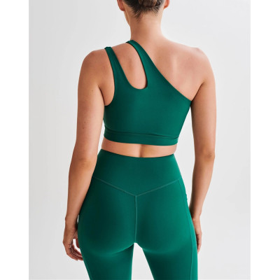 One shoulder asymetic padded sports bra for ladies supportive fitness bra