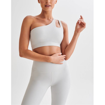 One shoulder asymetic padded sports bra for ladies supportive fitness bra